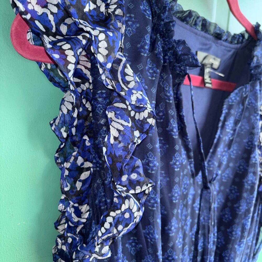 AQUA large Border Print Tassel Tie Midi Dress like new - Picture 7 of 11